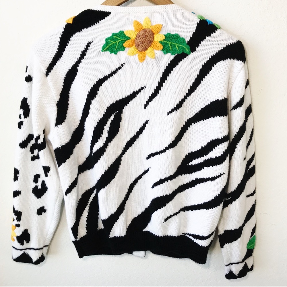 90s Vintage Hand Knit Spring Ugly Sweater Floral - Picture 3 of 8